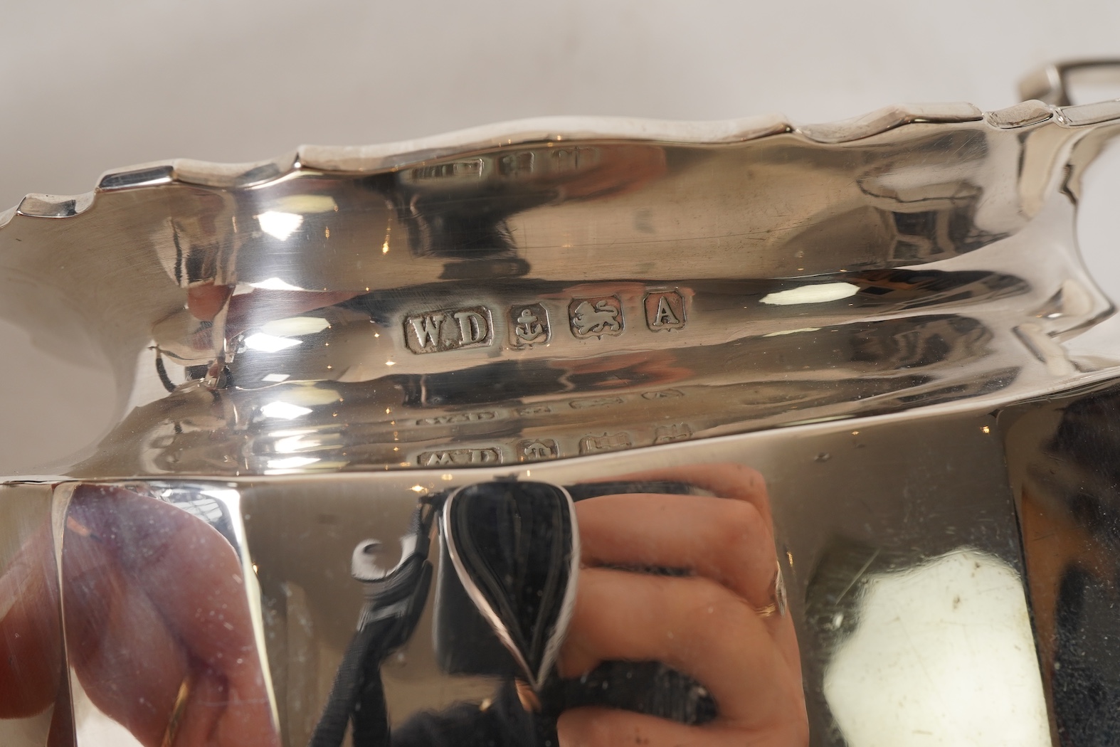 A George V silver three piece tea set by William Devonport